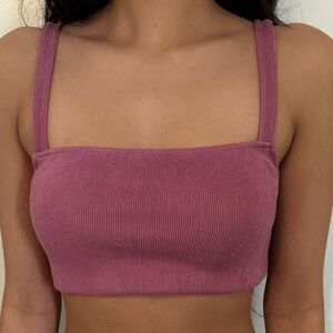 Pink Ribbed Cropped Tank Top